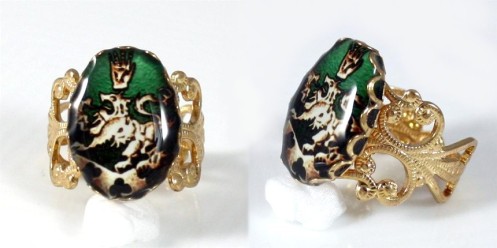 Cullen Family Crest Green-Gold Victorian Style Ring